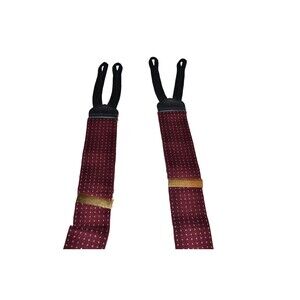 Vtg Trafalgar Button tab Suspenders Burgundy Dot Brown Leather Gold Hardware